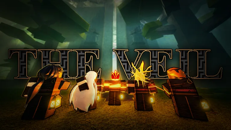 The Veil party key art backdrop with the golden game logo